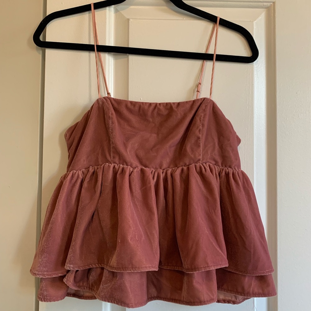 Pink tiered velvet tank urban outfitters small